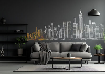 A mural of city skyline.